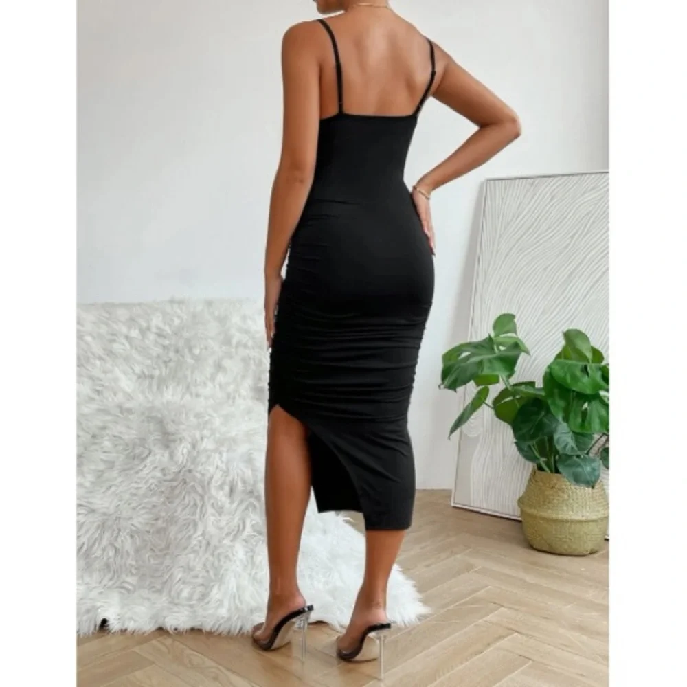 Luxe petite slit thigh bodycon cami dress